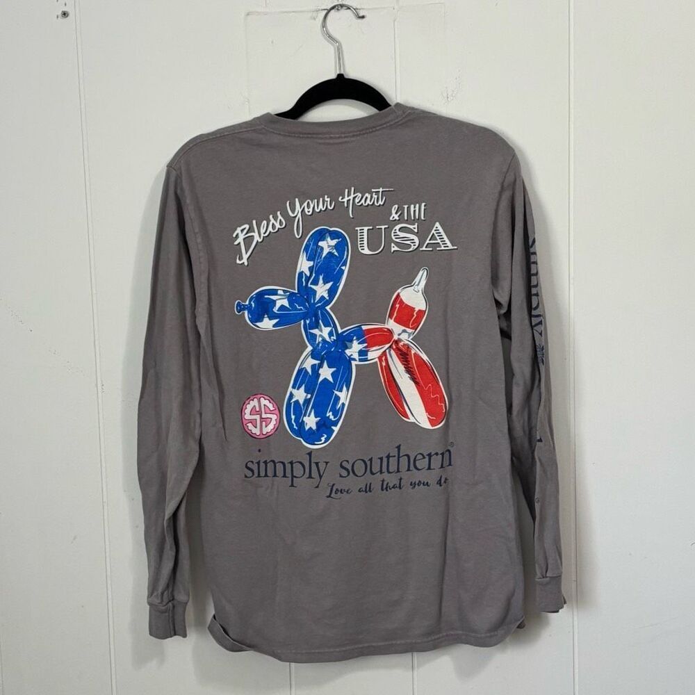 Simply Southern USA Gray‎ Long Sleeve T-Shirt Small